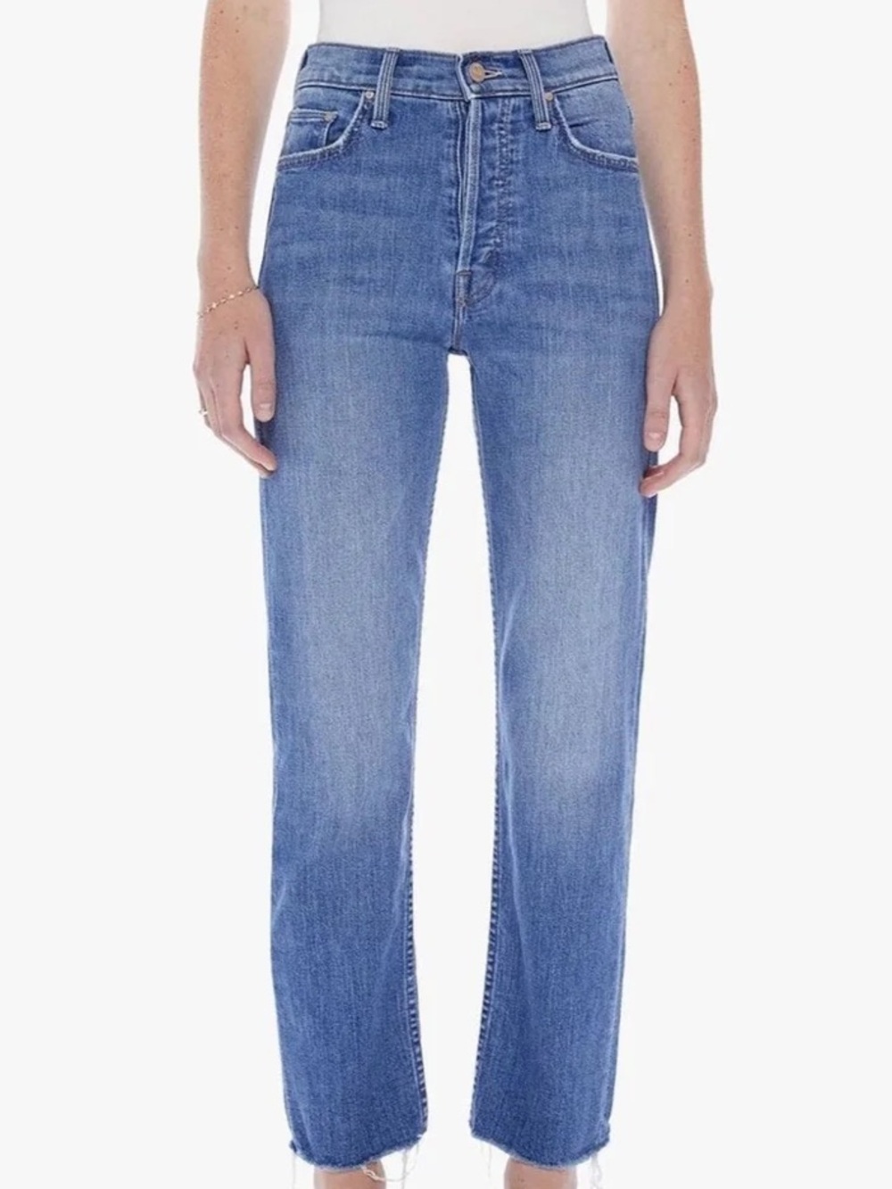 NWT MOTHER “tomcat” ankle fray jeans, size 26 in “from out of town” wash.